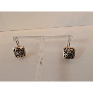 Sterling Silver Square Floral Drop Earrings With Hook Back